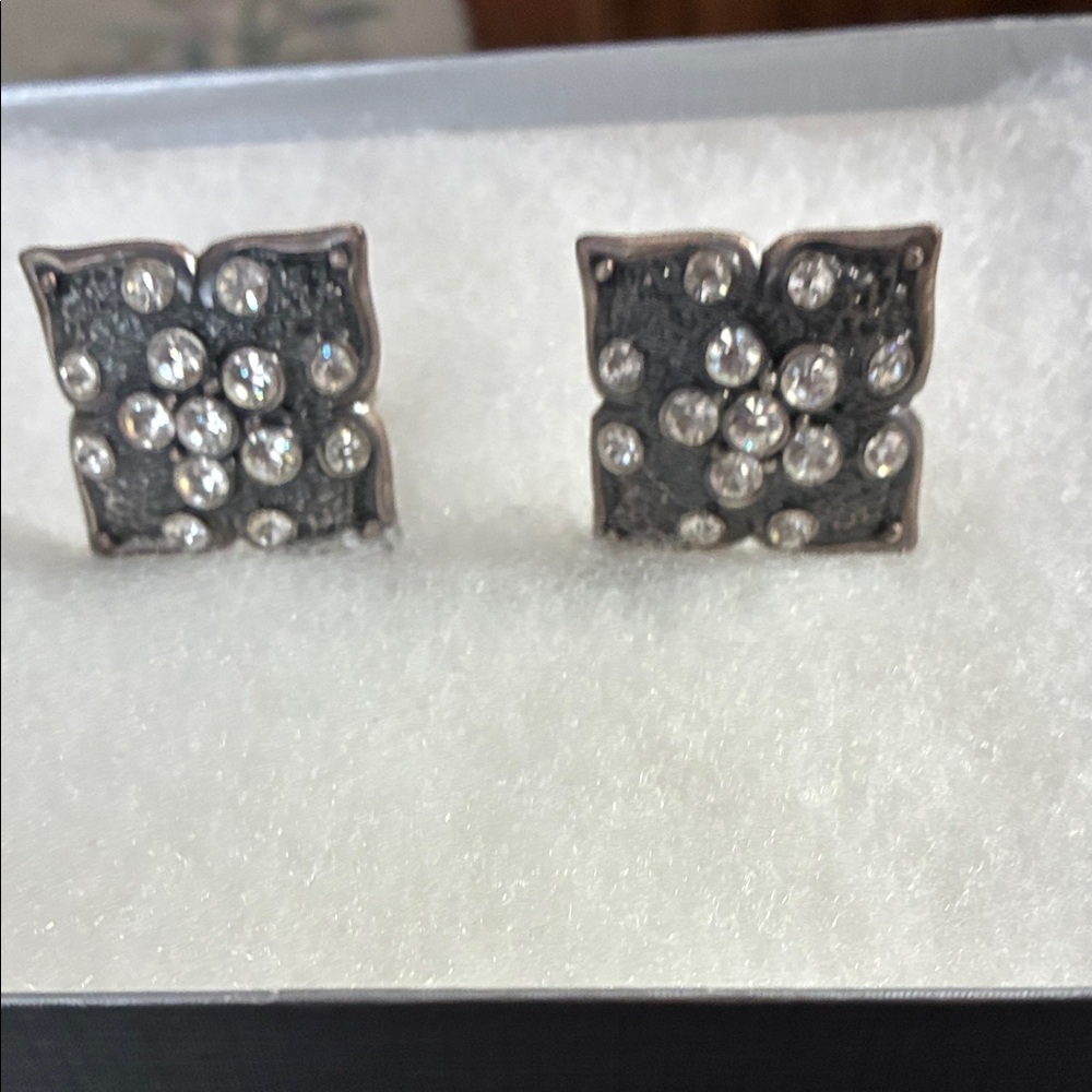 Elegant Crystal Silver tone  and Black clip on Earrings